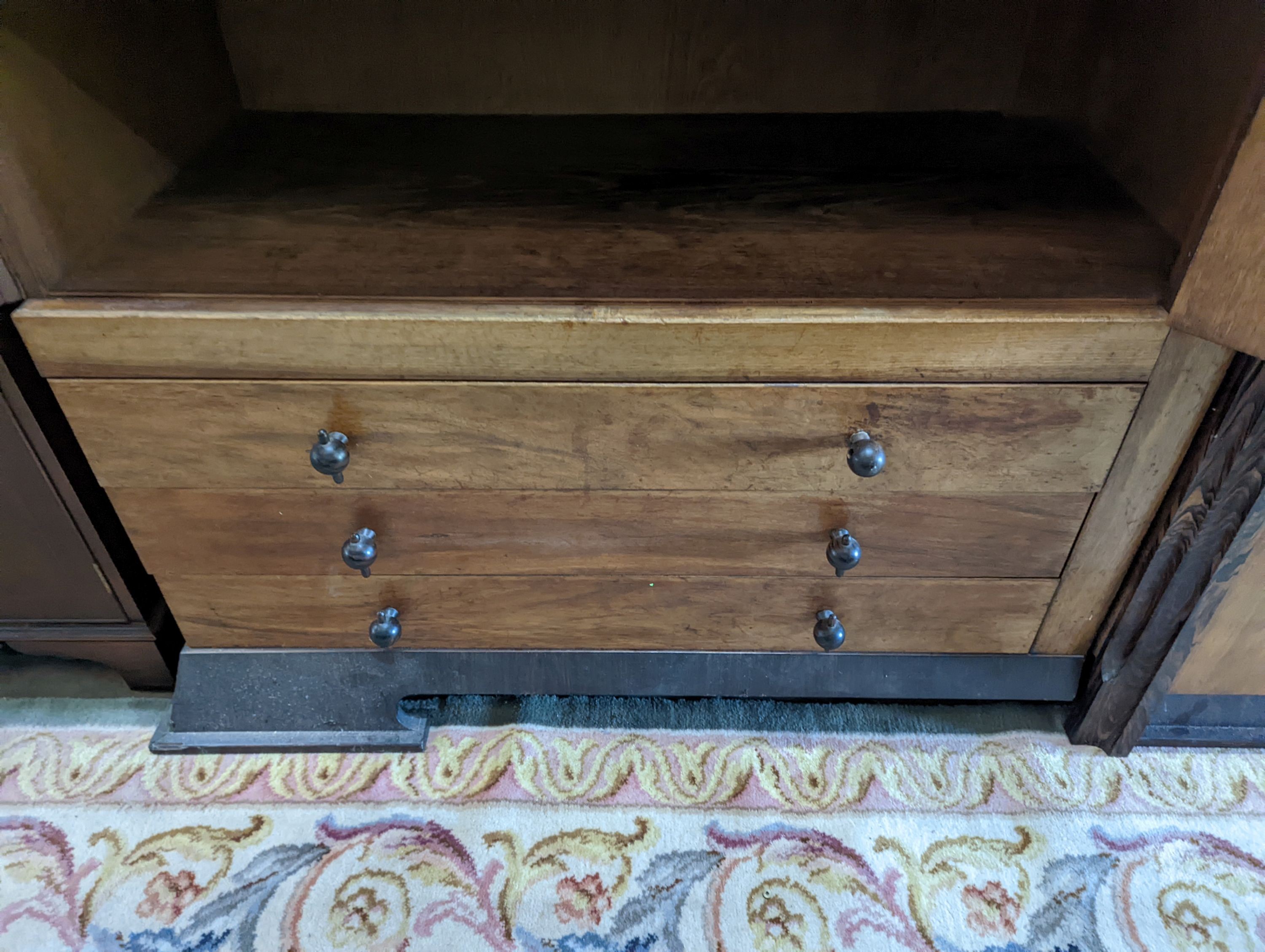 An early 20th century Japanese influence walnut and rosewood compactum wardrobe, length 166cm, depth 59cm, height 183cm